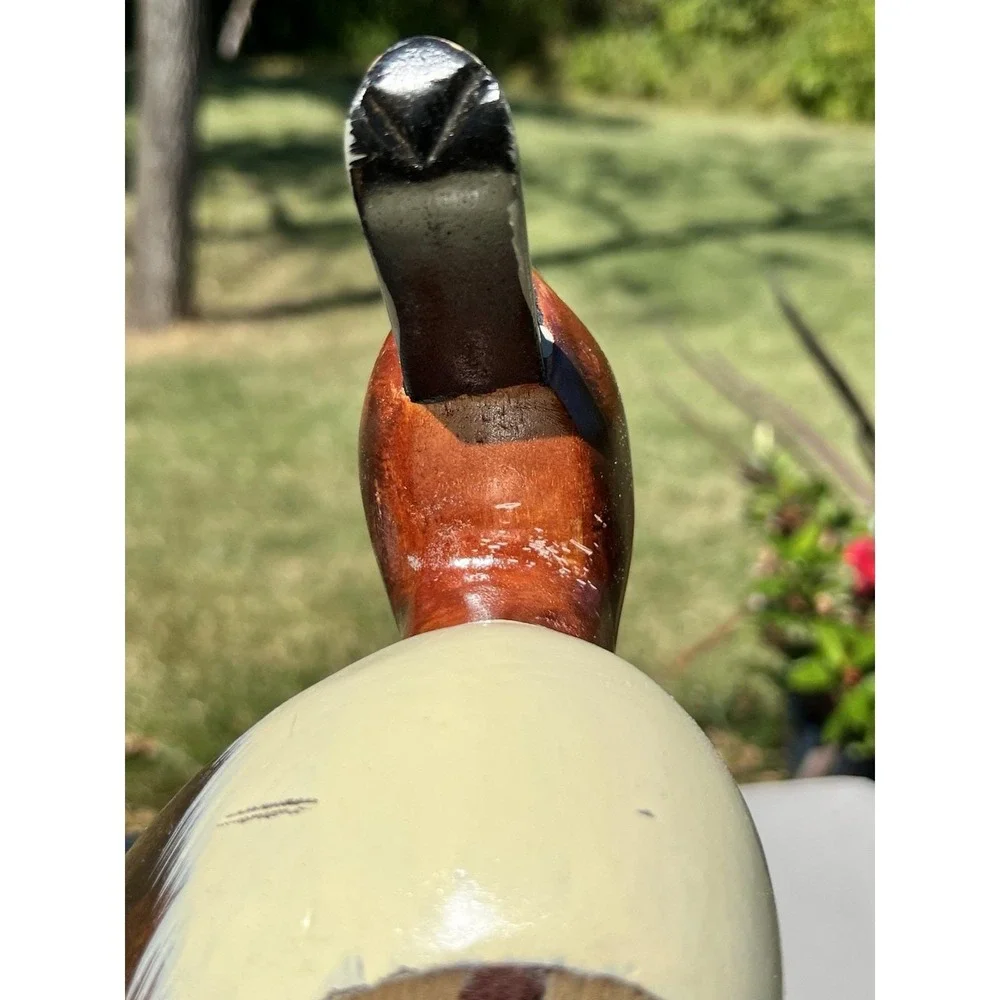 VTG Fetco Hand Carved Hand Painted Wooden Duck Decoy Glass Eyes 16
